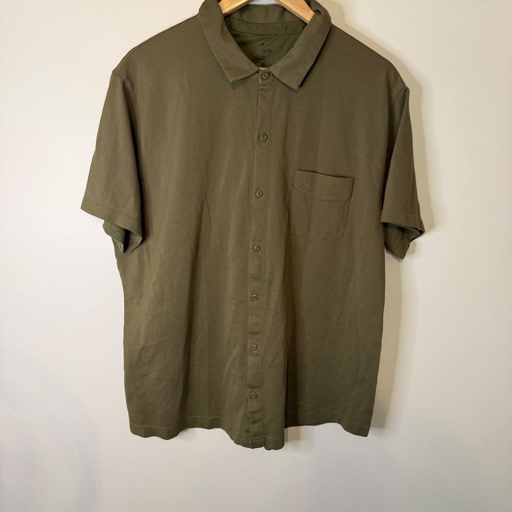 Fabletics Men Olive Green Pique Knit Short Sleeve Button Down Shirt XXL